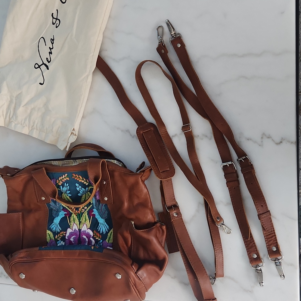 Nena & Co. Brown Leather Bag with Colorful Embroidery - Picture 8 of 12